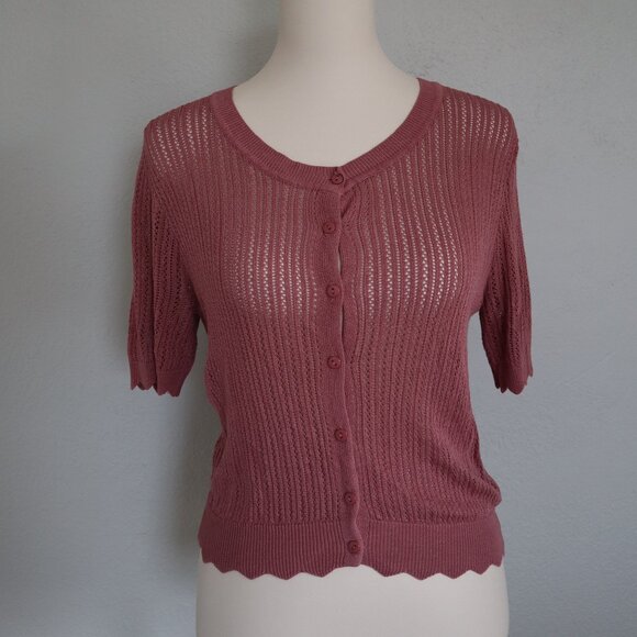 Mauve Knit Button-Up Cardigan Top (Size M) - Picture 2 of 6